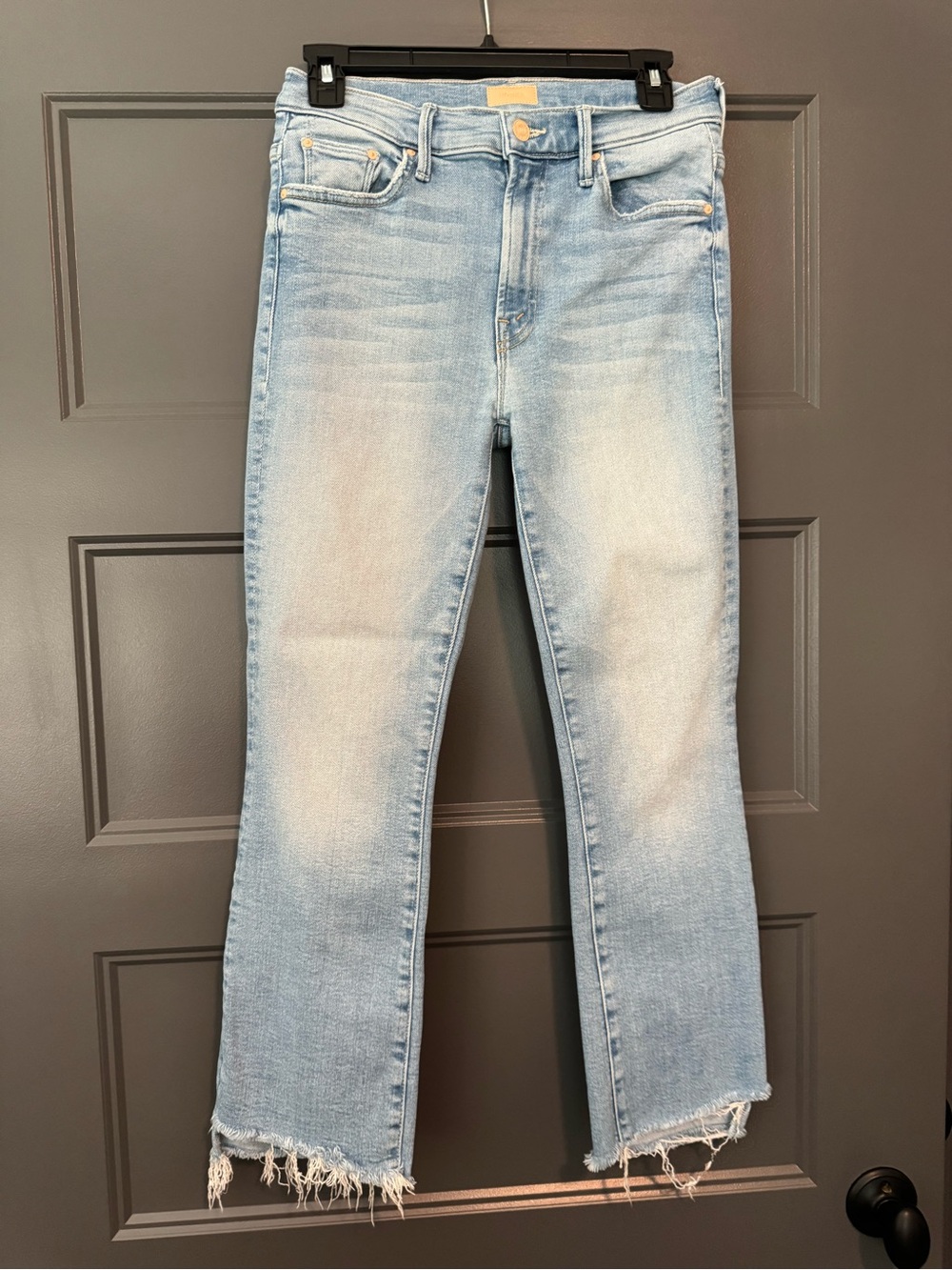 MOTHER Light Blue Cropped Frayed Hem Jeans